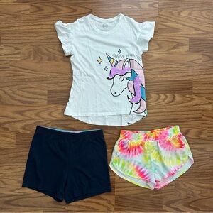 3pc Bundle Wonder Nation Girls Medium 7-8 Short Sleeve Top Shorts Unicorn EUC!